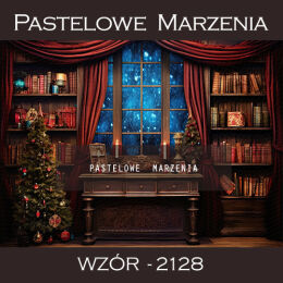 Photographic backdrop for Christmas with window and books t_2128