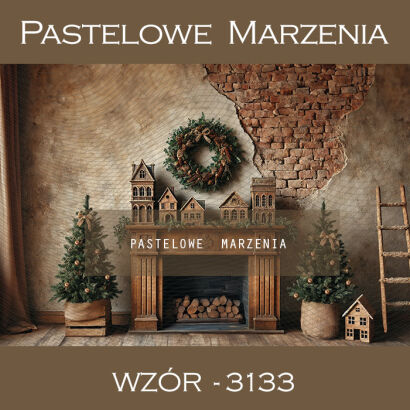 Photographic backdrop for Christmas with brown fireplace t_3133