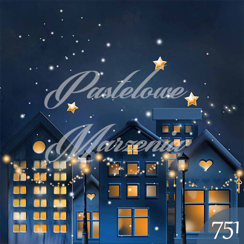 Photographic backdrop for Christmas with blue cottages t_751