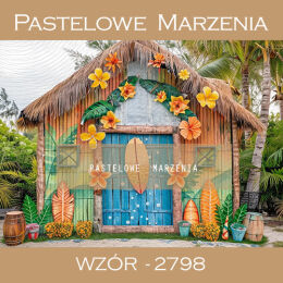 Fabric photographic backdrop from the Summer category, house with palm trees