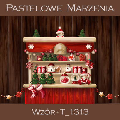 Photographic backdrop for Christmas with red and beige cabinet t_1313