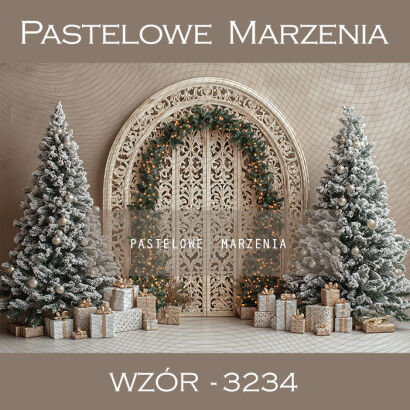 Photographic backdrop for Christmas with arch and Christmas trees t_3234